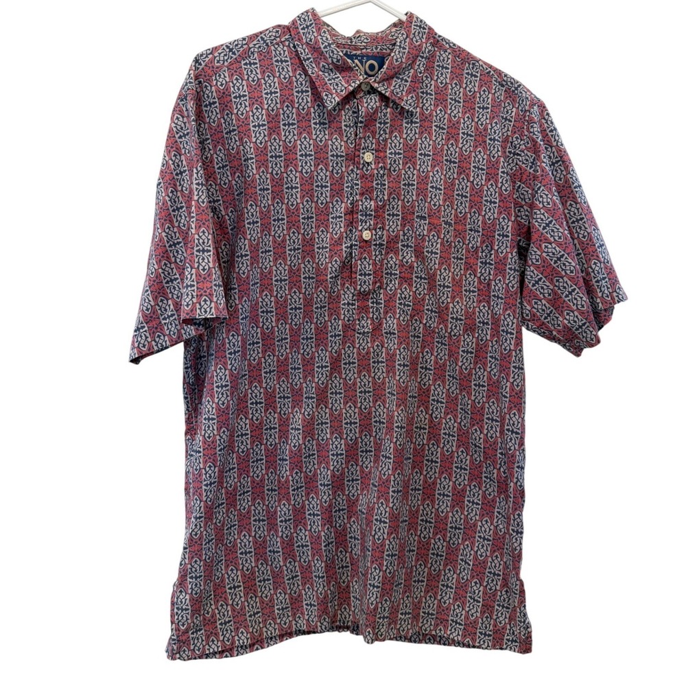 Vintage The Ono Shirt Liberty House Mens Medium Red Blue Geometric Popover‎